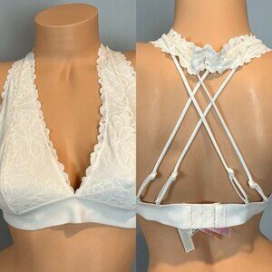 Pink by Victoria's Secret White Bralette Strappy Back Size Large New No Padding